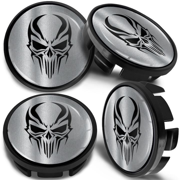 Комплект капачки за джанти SkinoEu, 65 мм, съвместими с алуминиеви джанти за VW/ Skoda, 3B7601171 / 6U7601171, Череп, CV 67, 4бр