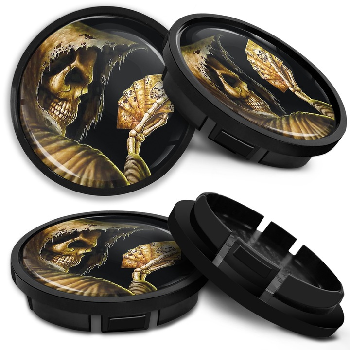 SkinoEu 66mm-es felnikupak szett VW/Volkswagen könnyűfém felnikhez kompatibilis 5G0601171 Skull Poker Cards CR 34 4db