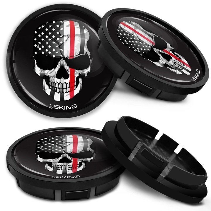 SkinoEu keréksapka készlet 66mm VW/Volkswagen könnyűfém keréktárcsákkal kompatibilis 5G0601171 Skull US Flag Red line CR 47 4db