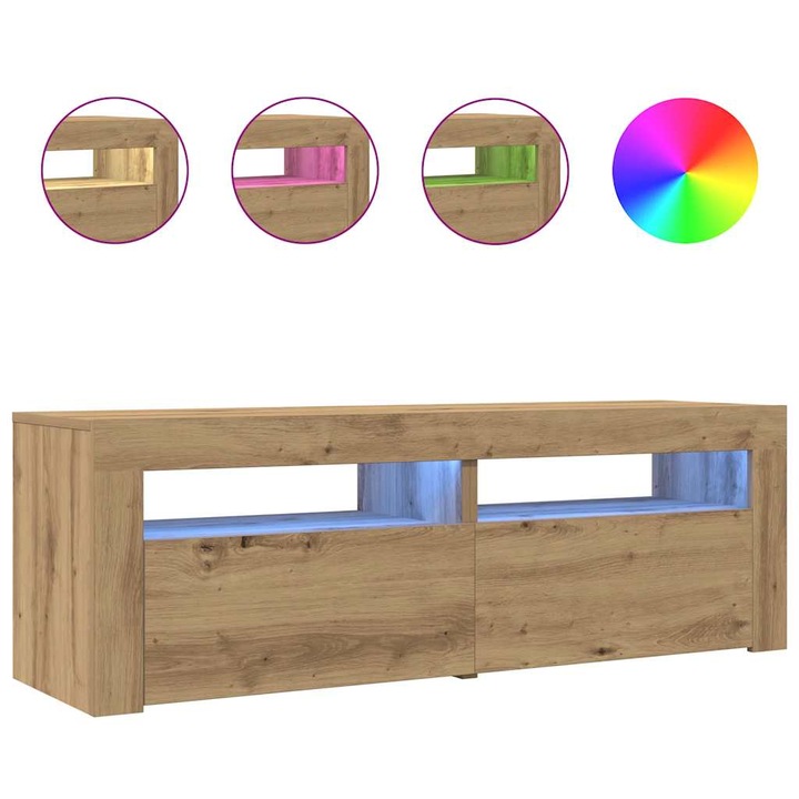 vidaXL kézműves tölgy szerelt fa TV-szekrény LED-ekkel 120x35x40 cm