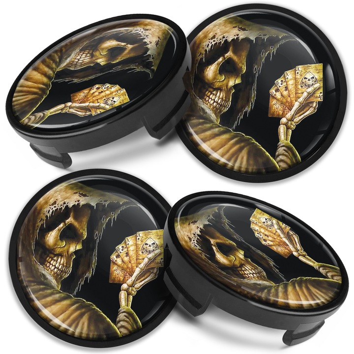 Комплект капачки за джанти SkinoEu, 54 мм, съвместими с алуминиеви джанти за FORD, 6M-21-1003 AA / 6M-21-1003 BA, Череп, Покер Карти, CF 18, 4бр