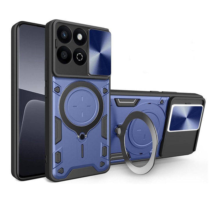 Husa pentru Honor 200 Smart cu protectie pentru camera si suport magnetic integrat Ring Shockproof albastru