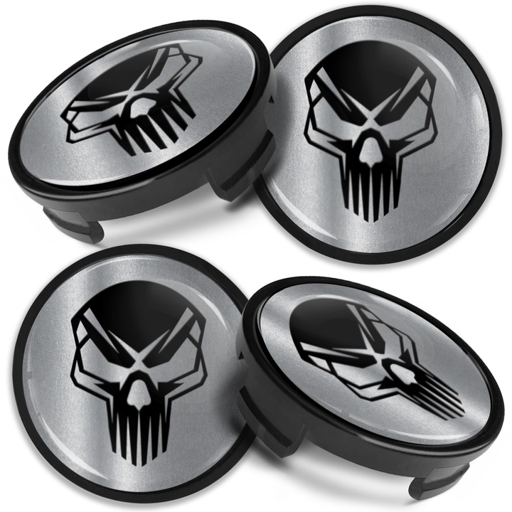 Комплект капачки за джанти SkinoEu, 54 мм, съвместими с алуминиеви джанти за FORD, 6M-21-1003 AA / 6M-21-1003 BA, Череп, CF 46, 4бр