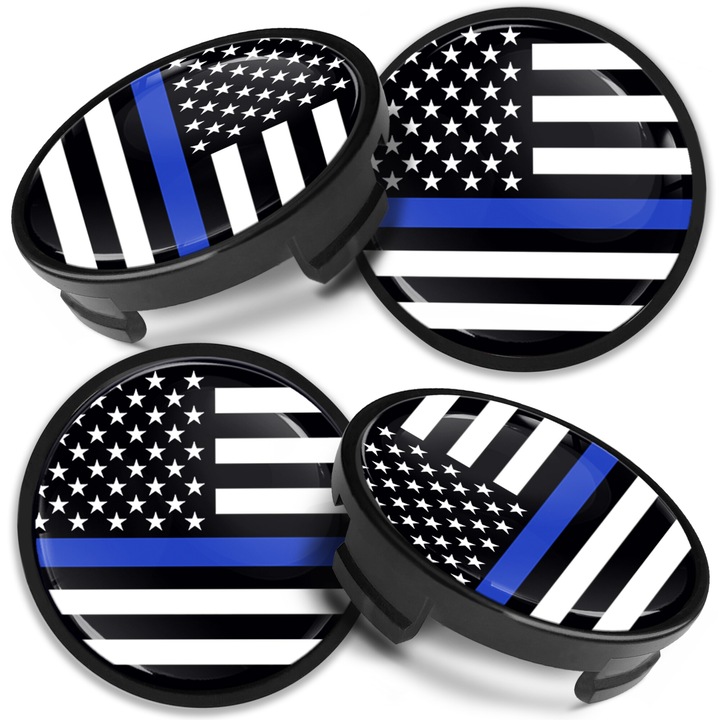 Комплект капачки за джанти SkinoEu, 54 мм, съвместими с алуминиеви джанти за FORD, 6M-21-1003 AA / 6M-21-1003 BA, Флаг на САЩ Blue line, CF 50, 4бр