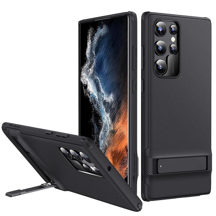 Husa Cu Grad Ridicat de Protectie pentru Samsung Galaxy S22 Ultra 5G, AIR Grip, Z3, Siliciu, Translucent Intense Dark