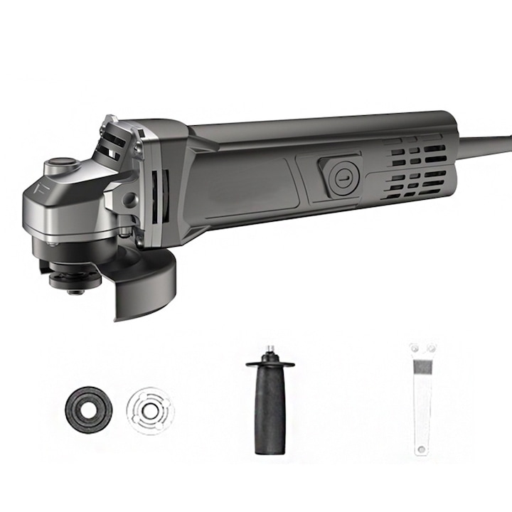 Polizor unghiular, 1600W, 11000RPM, cu capac de protectie si maner auxiliar, negru, 100mm