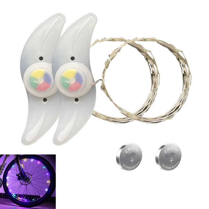 Set 2 Lumini LED pentru Roti Bicicleta, Autocise, Multicolor, 20 LED-uri, 2m