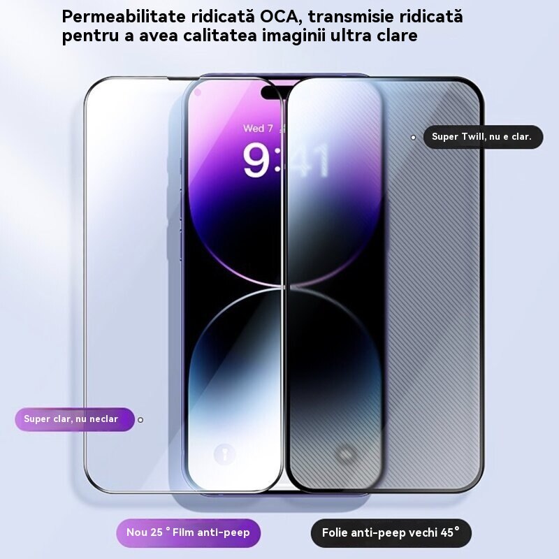 Folie sticla privacy, durabil, anti-amprenta, pentru iphone 15 pro max, usor de instalat, oleofobic, clar, sensibilitate ridicata, 3D, anti-zgarieturi, rezistent la uzura
