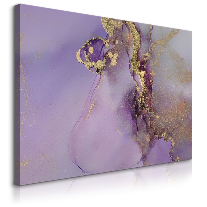 Tabloul Muralo Decoratie exclusiva pentru sufragerie 30 cm x 20 cm din marmura auriu cu sclipici Heather pe panza