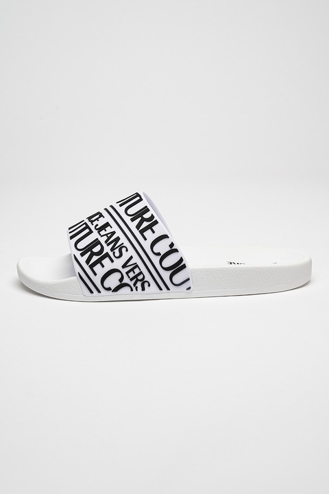 Versace Jeans Couture, Papuci cu imprimeu logo, Negru/Alb murdar