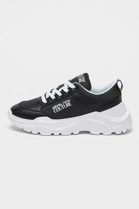 Versace Jeans Couture, Pantofi sport wedge cu garnituri de piele, Negru