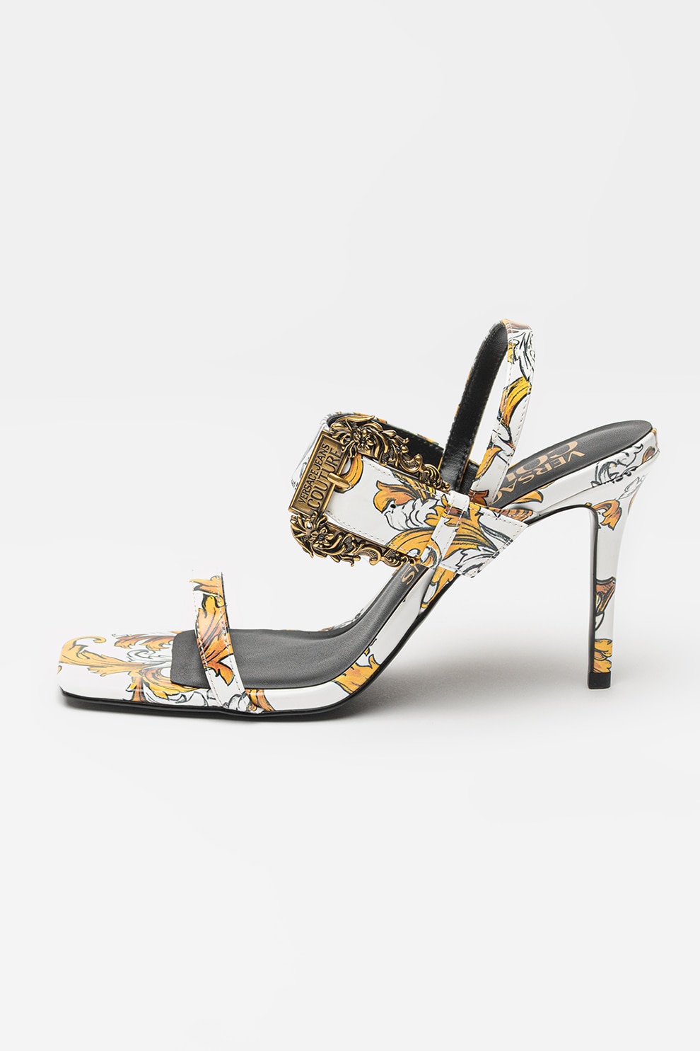 Versace Jeans Couture, Sandale din piele ecologica Emily, Galben, Alb optic, 36
