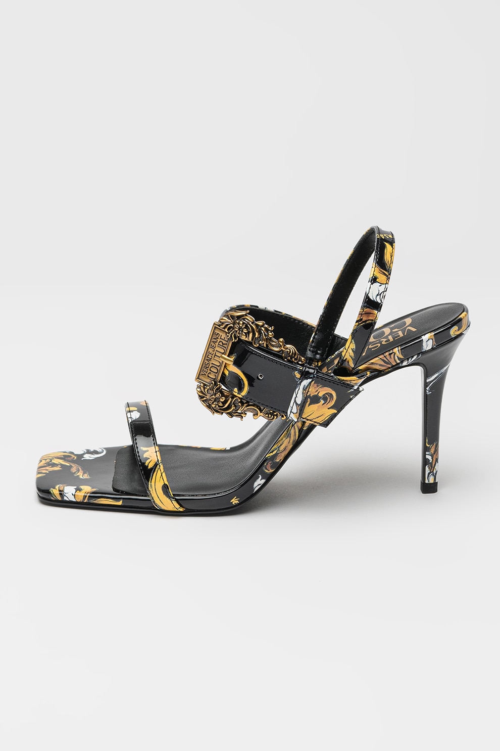 Versace Jeans Couture, Sandale din piele ecologica Emily, Alb, Negru, Galben, 37