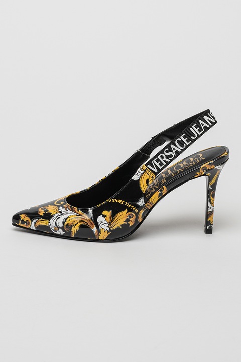 Versace Jeans Couture, Обувки от еко кожа с ток стилето и отворена пета, Златист/Черен
