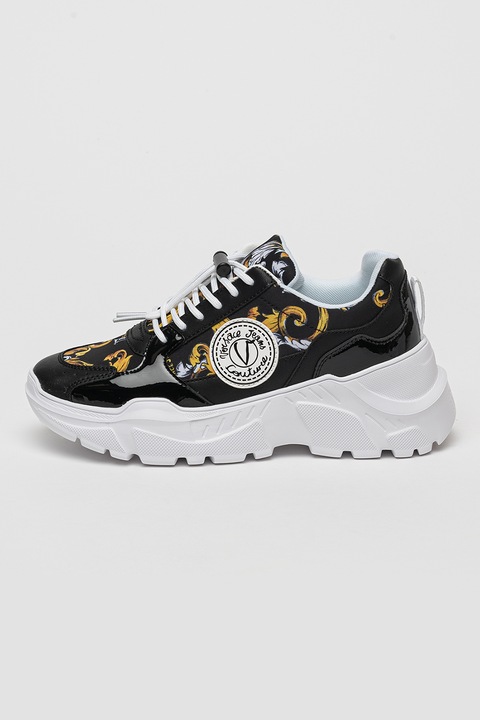 Versace Jeans Couture, Скосени спортни обувки с кожа, Златист/Черен