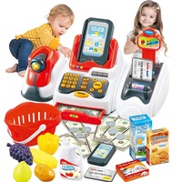 Casa de marcat Set de jucarii, 33 accesorii, casa de marcat cu scanner si masina de carduri, cu lumini si sunete, cititor de carduri, multicolor
