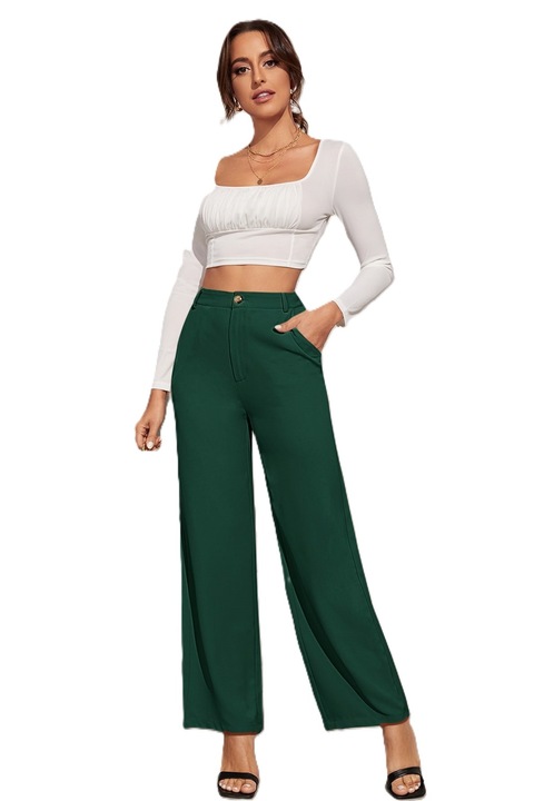 Pantaloni Dama, Purtare Casual, Culoare Solida, Verde inchis