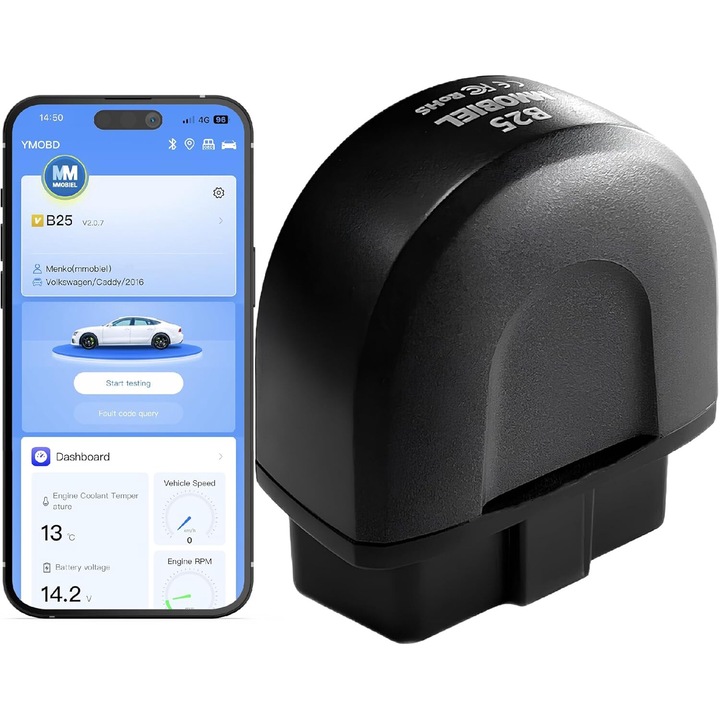 Tester Diagnoza Auto Portabil Excitat®, Scanner OBD2 Bluetooth Pro, scule de diagnosticare pentru toate masinile, compatibil cu iOS iPhone, iPad si Android, citire si stergere coduri de eroare motor, cititor wireless, date in timp real