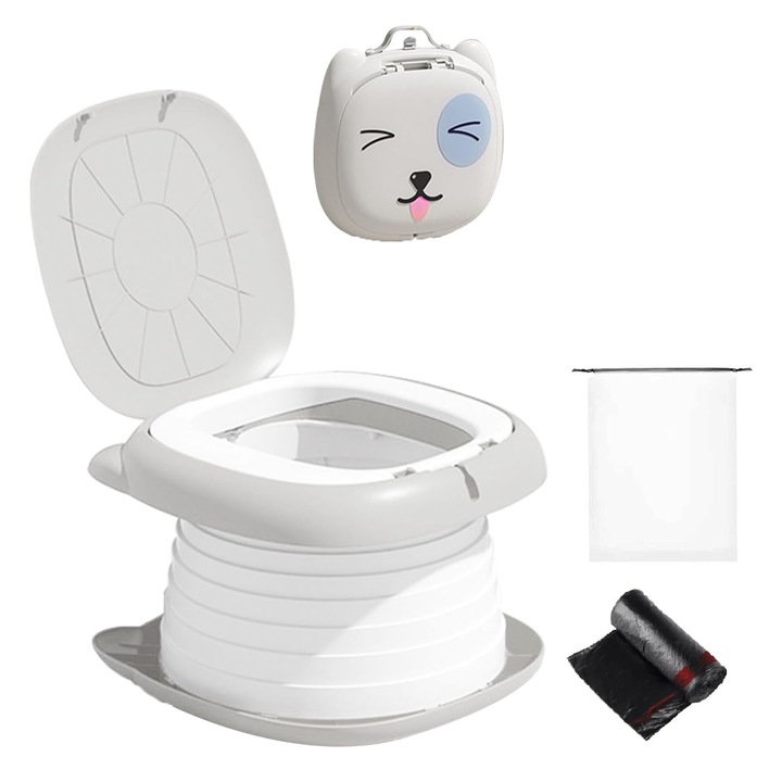 Olita pentru copii, SINBINTA, Design pliabil, Incarcare ajunge la 30kg, Non-Toxic, Usor de curatat, Anti-alunecare, Portabil, Durabile, Cu perna impermeabila, Pentru baieti si fete, Material PP/TPE, Gri/Alb