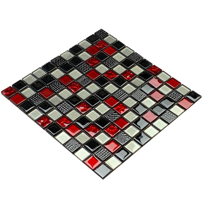 Gresie mozaic rosu si negru, faianta mozaic "VENUS II" gresie decorativa moderna