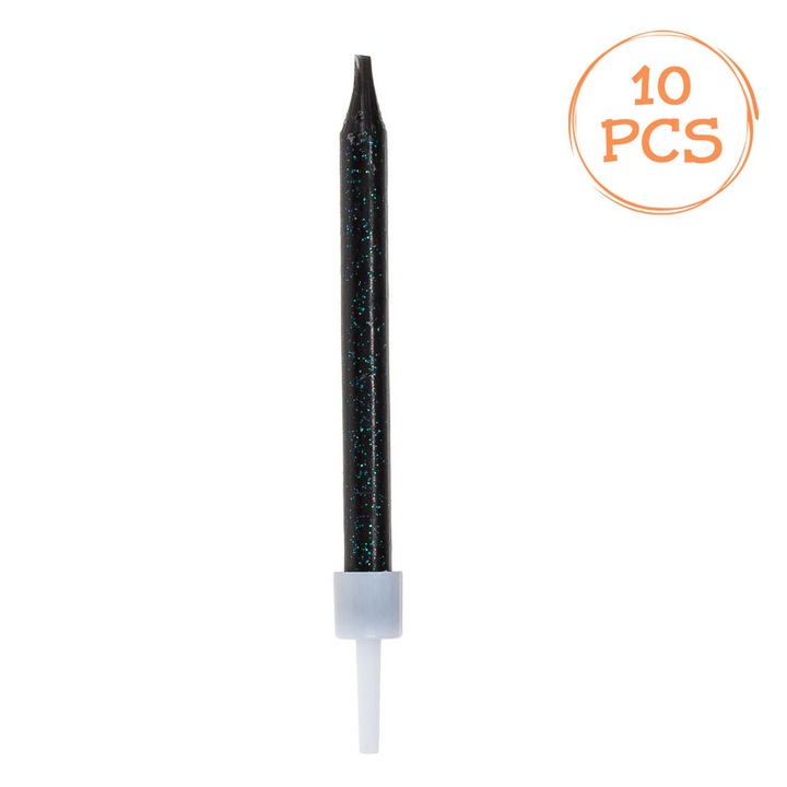 Свещи за рожден ден с блясък, 5 см, 10 броя, Черни