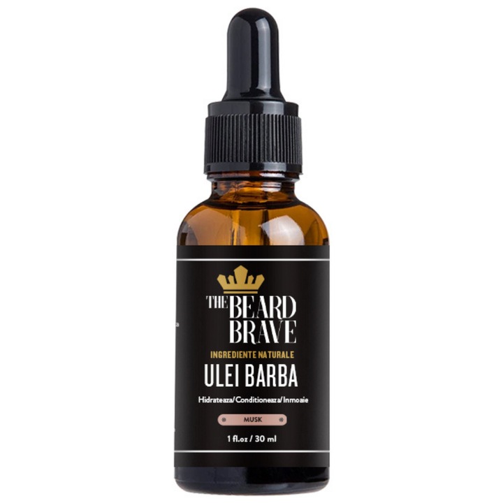 Овлажняващо масло за брада, против лющене на кожата на брадата, The Beard Brave, 30 ml, аромат на мускус, естествени съставки, средно мазна текстура, за брада и кожа
