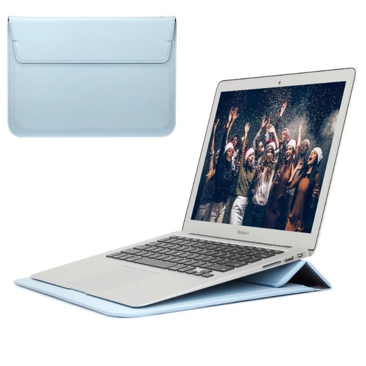 Кожен калъф за Macbook Air/Pro, капак с магнит, екран 13-14 инча, тюркоаз