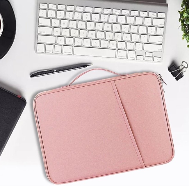 Geanta pentru Laptop 13.3"-14", Textil rezistent, Compatibil MacBook, Buzunare multiple, Roz