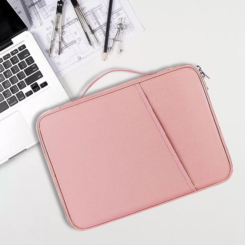 Geanta pentru Laptop 13.3"-14", Textil rezistent, Compatibil MacBook, Buzunare multiple, Roz