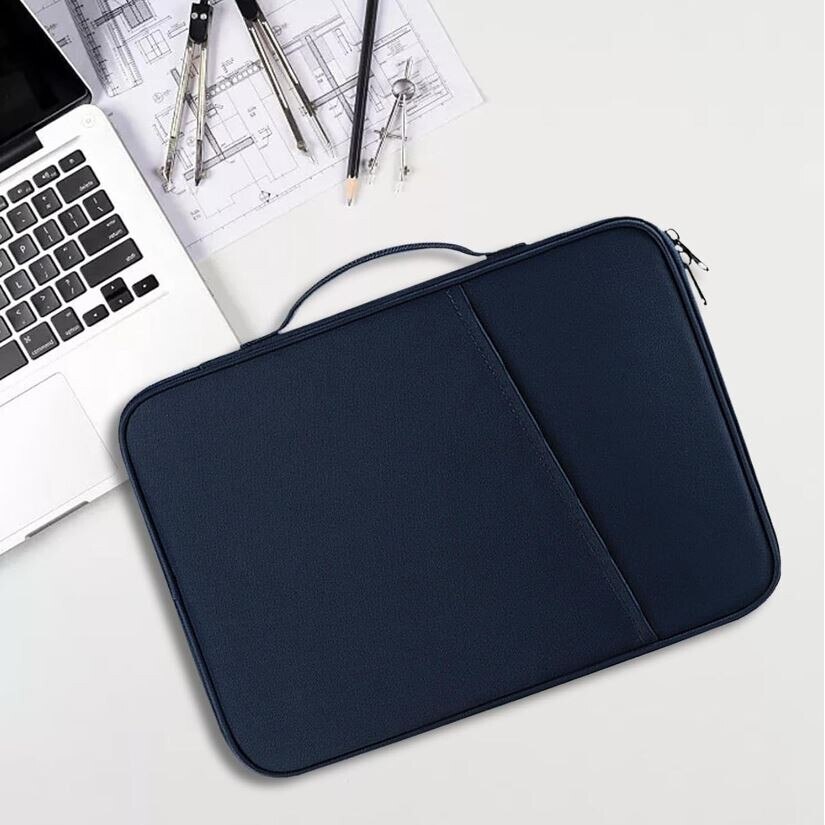 Geanta pentru Laptop 13.3"-14", Textil rezistent, Compatibil MacBook, Buzunare multiple, Bleumarin