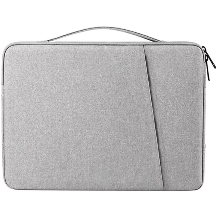 Чанта за лаптоп 12.9"-13", Издръжлив текстил, съвместима с MacBook, Множество джобове, Сива