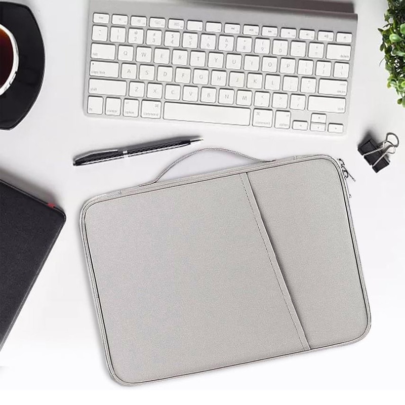 Geanta pentru Laptop 13.3"-14", Textil rezistent, Compatibil MacBook, Buzunare multiple, Gri