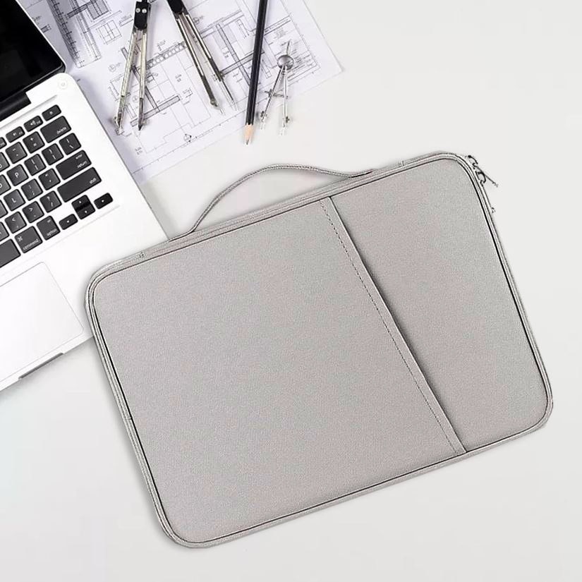 Geanta pentru Laptop 13.3"-14", Textil rezistent, Compatibil MacBook, Buzunare multiple, Gri