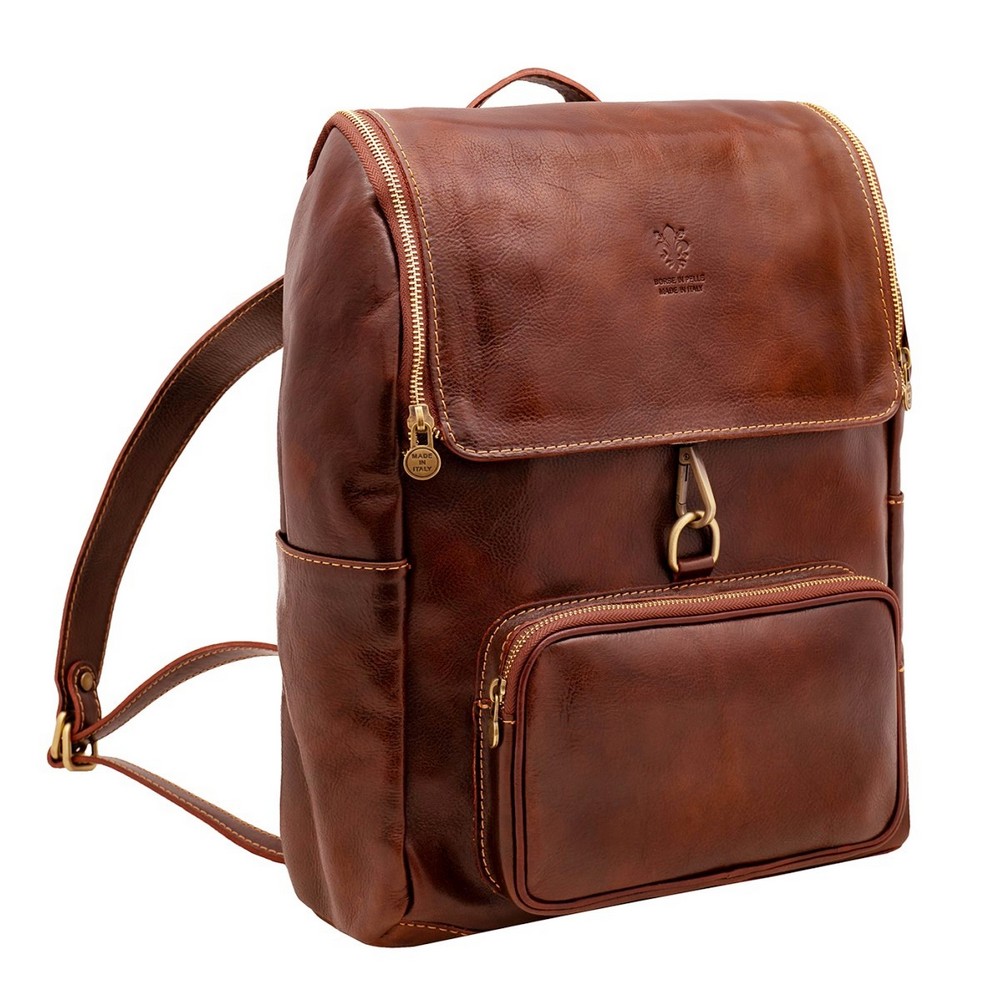 Rucsac din piele naturala pentru laptop, coniac, LR5568A