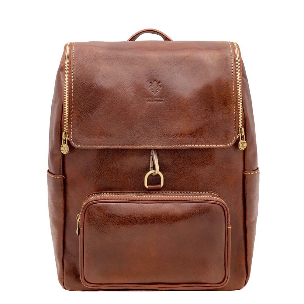 Rucsac din piele naturala pentru laptop, coniac, LR5568A