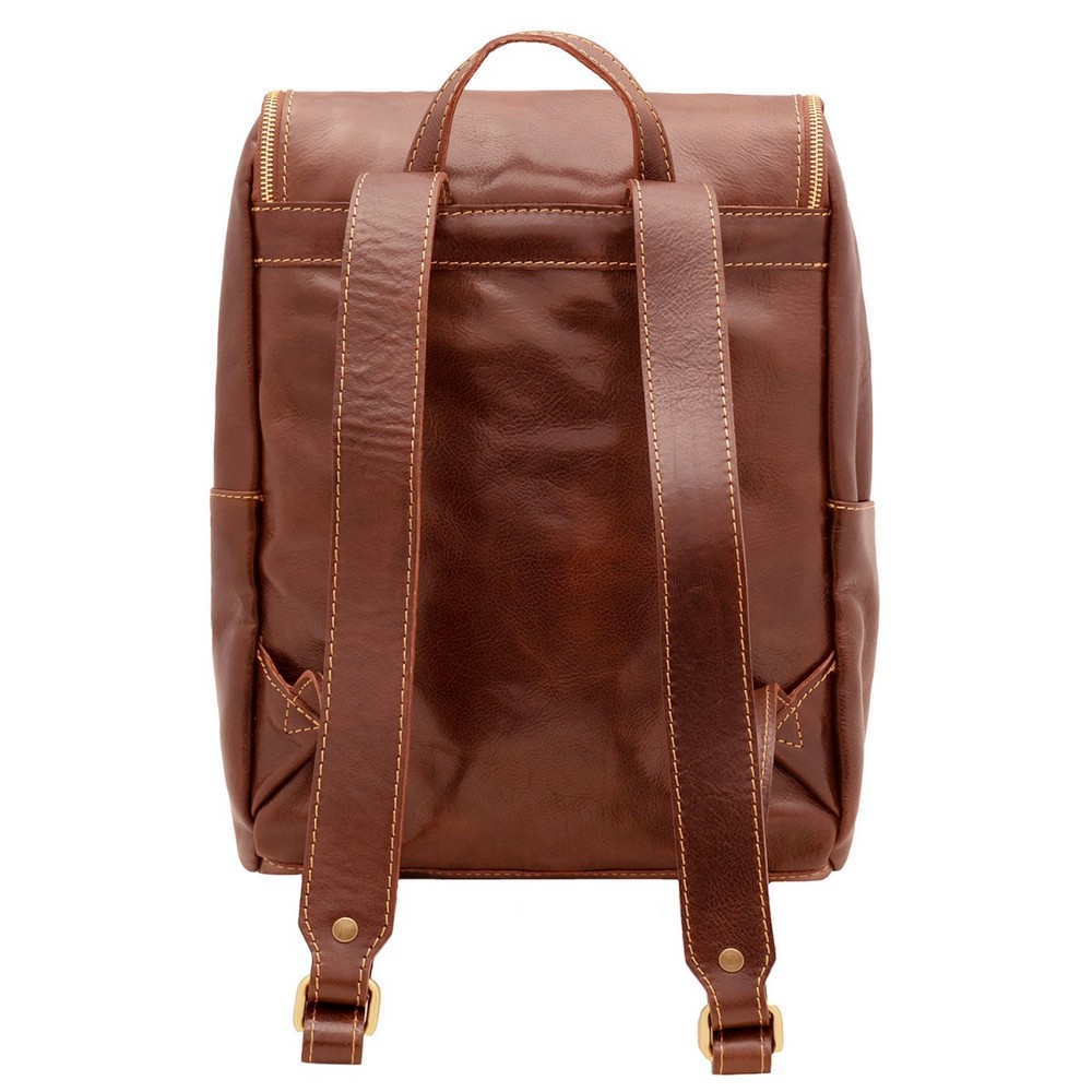 Rucsac din piele naturala pentru laptop, coniac, LR5568A