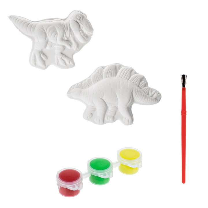 Set Accesorii Creatii din Ipsos Dinozauri cu Vopsea & Pensula - 6 piese