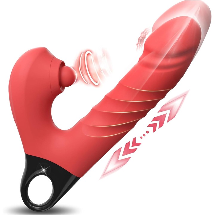 Vibrator telescopic pop-up, Miaoling®, 2-in-1, cu stimulator clitoridic si punct G, ABS + silicon medical, reincarcabil prin USB, senzatie realista, jucarie sexuala, rosu