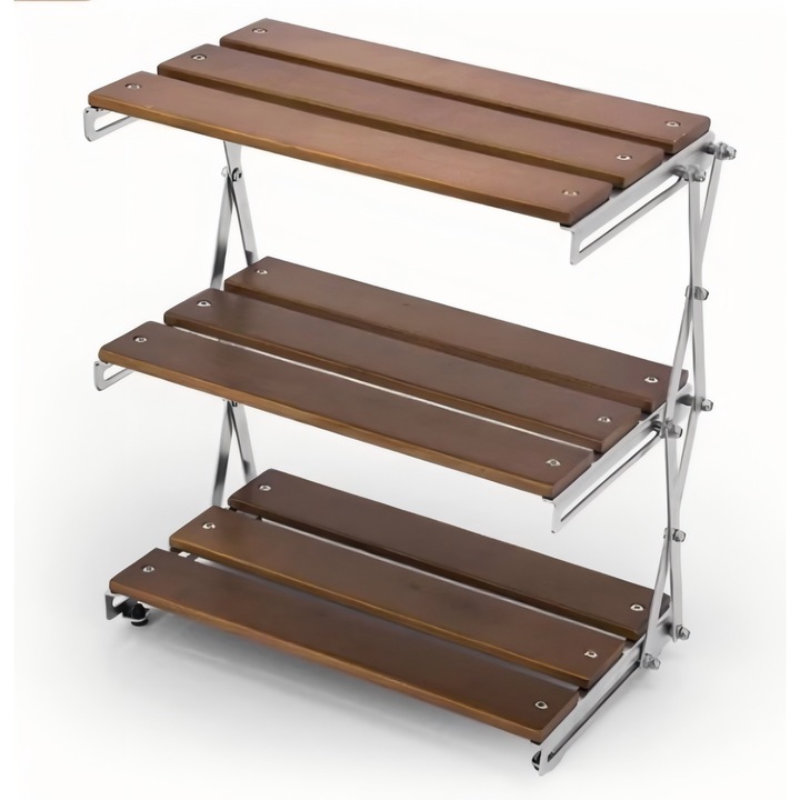 Összecsukható asztali polc, fém és fa, 19,5x30x17 cm, 1,91 kg