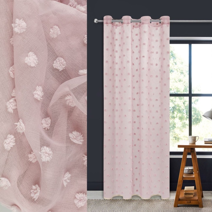 Декоративна завеса, ресни с халки, голо розово, 140x260 см, полиестер