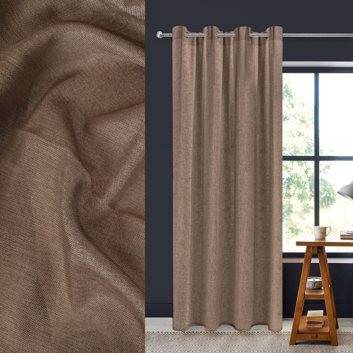 Dekoratív függöny, barna, 140x260 cm, poliészter, gyűrűkkel