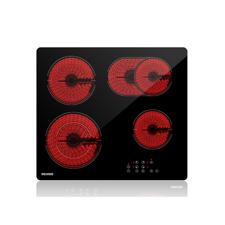 Стъклокерамичен плот 4 зони, 7200 W, 59 см, Черен, Вграден, Функция таймер, Заключване за деца