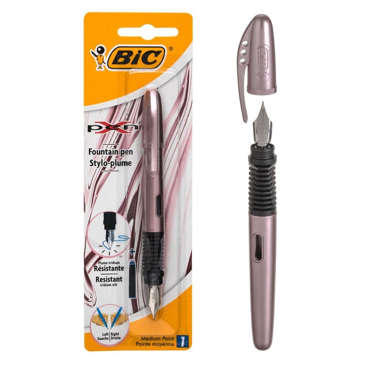 Stilou BIC, Corp Roz Stralucitor si Negru, Cerneala Albastra