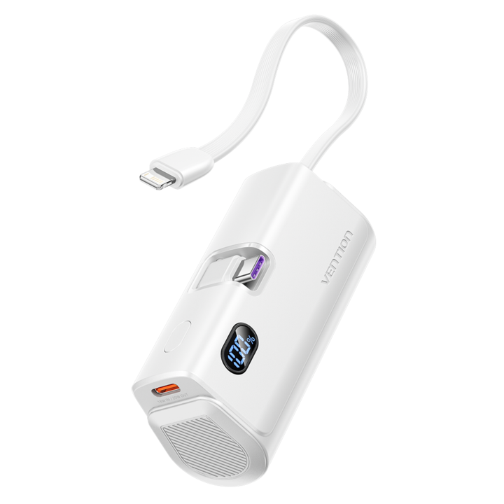 Baterie externa, VENTION, 4800mAh, 22.5W, Compact si portabil, 1 conector USB Type-C/1 x USB Type-C interfata/ 1x Lightning Cable, Digital display, Alb