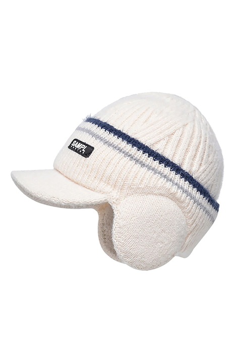 Caciula barbati, model cu cozoroc si acoperitori pentru urechi, detalii de contrast, tematica cool and warm winter, marime universala, alba, EFAYN