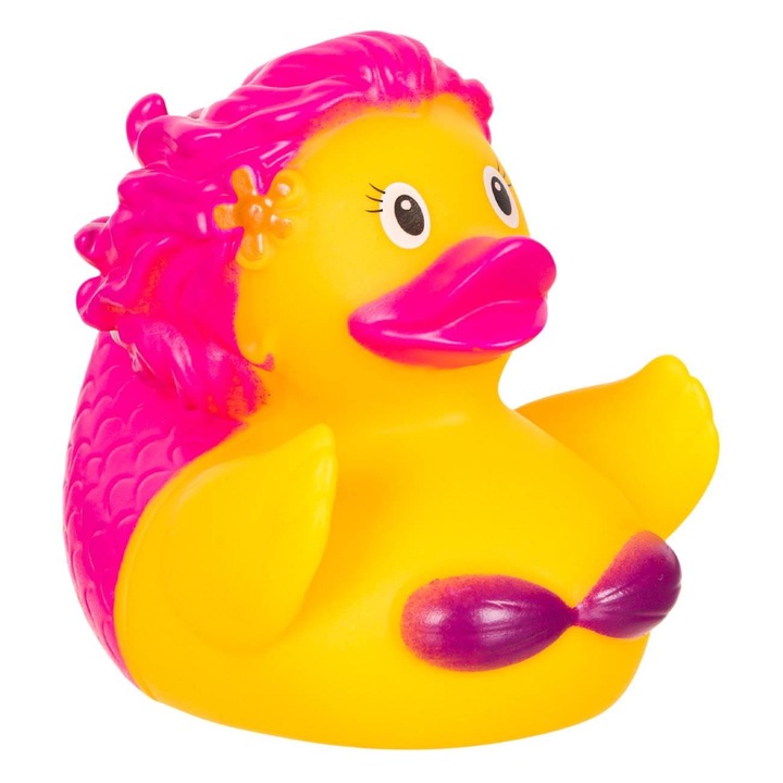 Играчка за баня, модел пате русалка, цвят фуксия, размери 9x6x8 см
