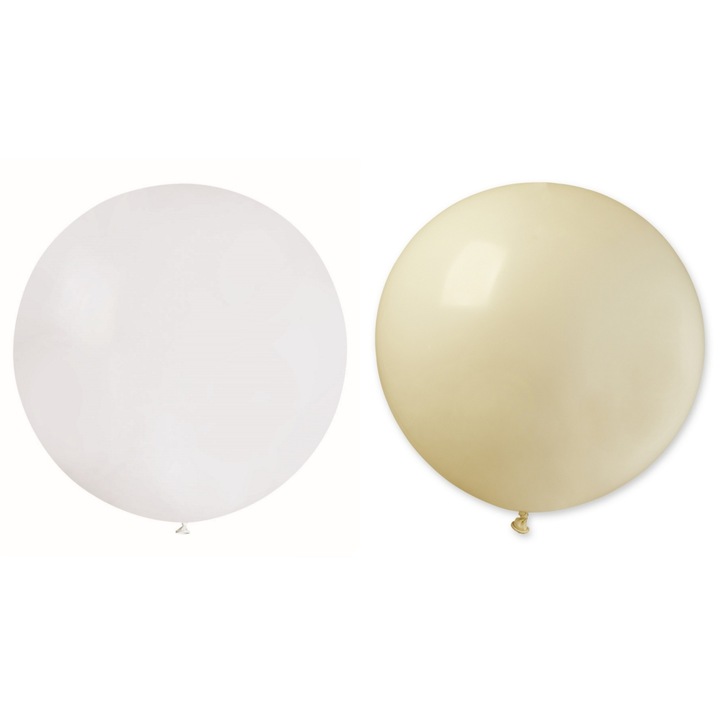 Set 2 Baloane din Latex, Model Party Jumbo, 90 cm, Alb si Bej, 35 g, Avaleea