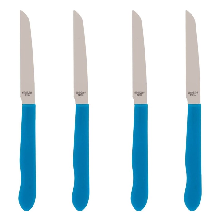 Set Cutite Bucatarie, Tableware, Inox, Manere Albastre, 4 Bucati