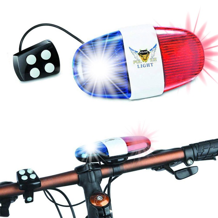 Sirena Bicicleta, Model Politie, Functie Flash, 4 Tonuri, Multicolor
