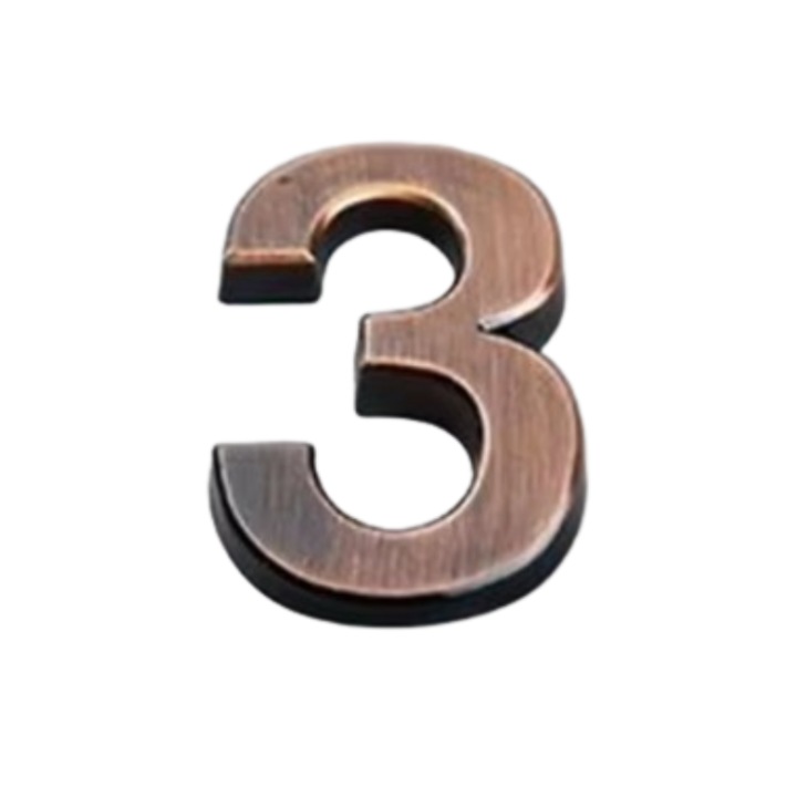 Numar casa, Usa, Cifra 3, CRT, Pro Door, ABS, Autoadeziv, Aramiu, 5x3, 5 cm